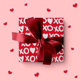 Valentinrot-weiße xo Herz Liebe Muster Geschenkpapier