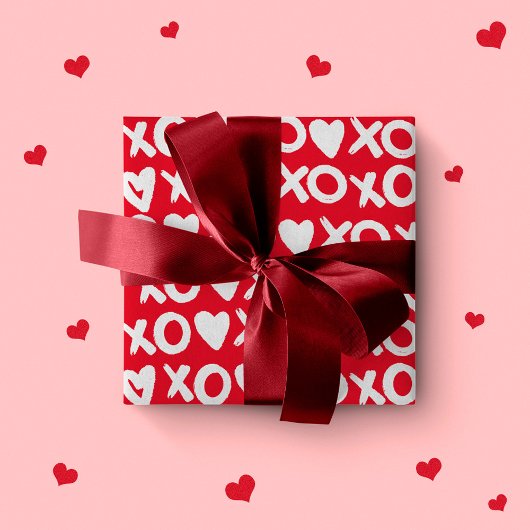 Valentinrot-weiße xo Herz Liebe Muster Geschenkpapier