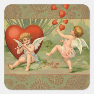 Valentins Amor Alt Antik Vintage Quadratischer Aufkleber