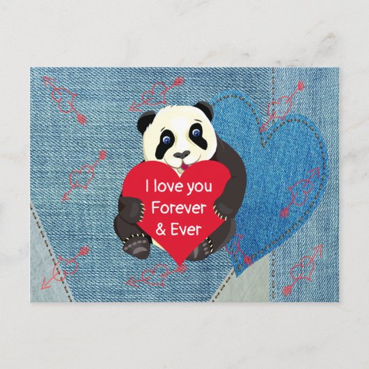 Valentins Baby Panda Bär umarmt das große rote Her Postkarte (Vorderseite)