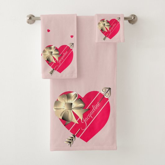 Valentins Bronze Pink Hearts Towel Badhandtuch Set (Insitu)