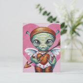 Valentins-Cupid-Alien Postkarte (Stehend Vorderseite)