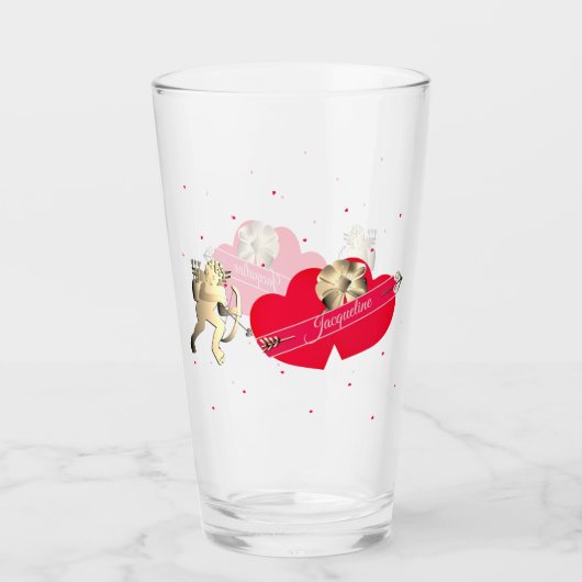Valentins-Cupid & Herzen Glas (Vorderseite)