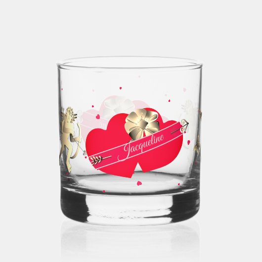 Valentins-Cupid & Herzen  Whiskyglas (Rückseite)