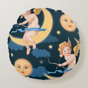 Valentins-Cupid, Mond: nahtloses Muster Rundes Kissen
