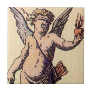 Valentins Cupido mit verbundenen Augen, Vintage-Ta Fliese