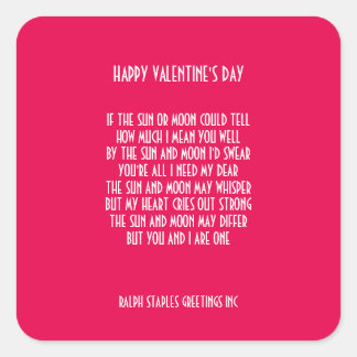 VALENTINS DAY POEM QUADRATISCHER AUFKLEBER