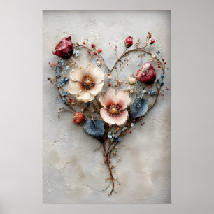 Valentins-Florales Herzprint, Romantische Liebe Poster