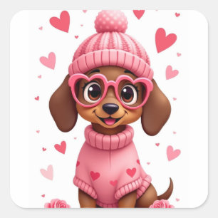 Valentins Geburtstags Hund Liebe Leben Quadratischer Aufkleber