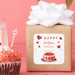 Valentins Geburtstagskuchen Quadratischer Aufkleber