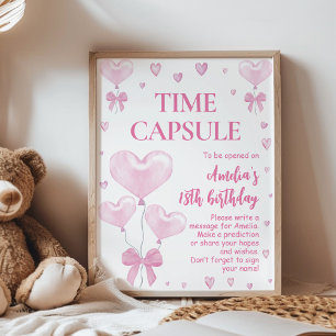 Valentins Geburtstagszeichen der Kapsel Pink Heart Poster