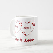 Valentins Geschenk zwei Herzen zwei Namen Kaffeetasse (Vorderseite Links)