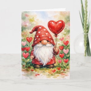 Valentins-Gnom mit rotem Herzballon Karte