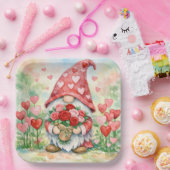 Valentins-Gnom mit roten Rosen Pappteller (Party)