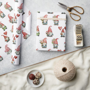 Valentins-Gnome auf Weiß Geschenkpapier