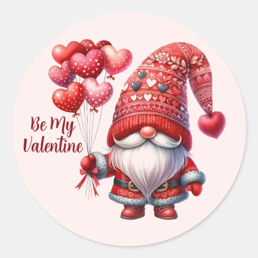 Valentins-Gnome-Aufkleber – Herz-Ballon-Design  Runder Aufkleber (Vorderseite)