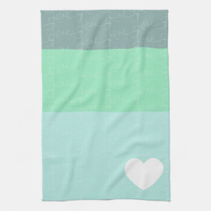 Valentins Herz Handgezeichnete Liebe Blau Grün Geschirrtuch