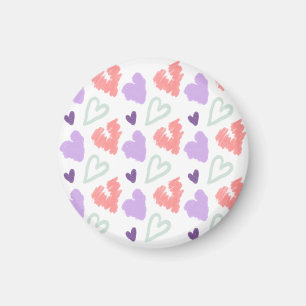 Valentins Herz Lila Rosa Handgezeichnetes Muster   Magnet