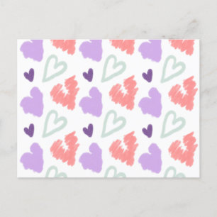 Valentins Herz Lila Rosa Handgezeichnetes Muster Postkarte