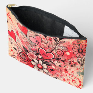 Valentins Herzen / Gänseblümchen / Klecks-Kunst / Zubehörtasche