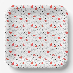 Valentins Liebesvogel rotes Herz Muster Pappteller