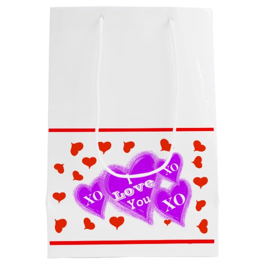 Valentins Lila Herzen Rote Herzen Ich Liebe Sie Mittlere Geschenktüte (Rückseite)