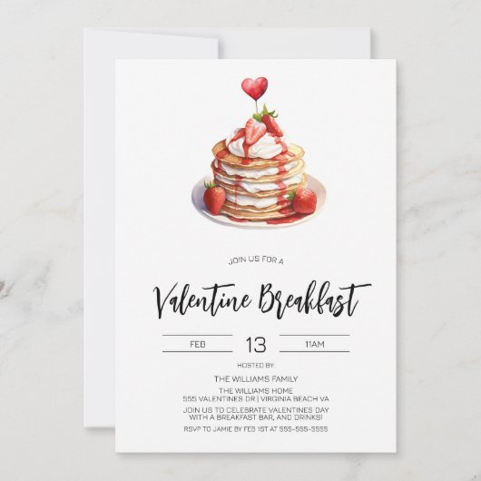 Valentins-Pfannkuchen-Frühstückseinladung Einladung (Vorderseite)