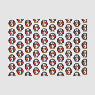 Valentins-Pinguin mit Schokolade und Rosen Geschen Seidenpapier