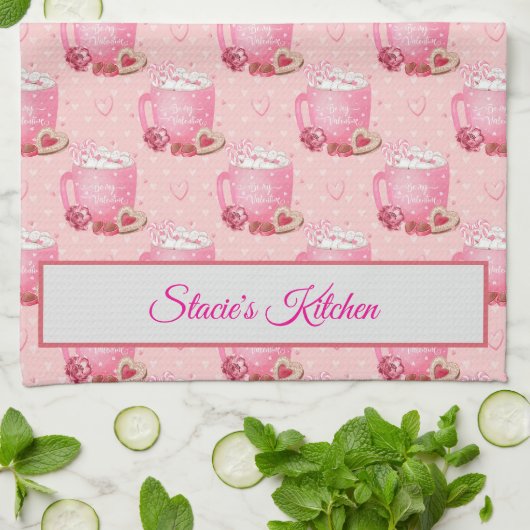 Valentins-Pink- und Weiß-Kaffeetasse Geschirrtuch (Gefaltet)
