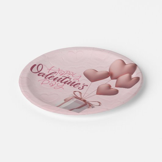 Valentins rosa Balloons Papierplatte Pappteller (Schrägansicht)