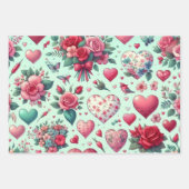 Valentins rosa Blume und Herzen Geschenkpapier Set (Vorderseite 3)