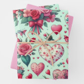 Valentins rosa Blume und Herzen Geschenkpapier Set (Beispiel)