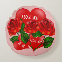 Valentins-Rundkissen – Rote Herzen und Rosen