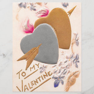 Valentins Silber- und Goldherzen Antike Postkarte