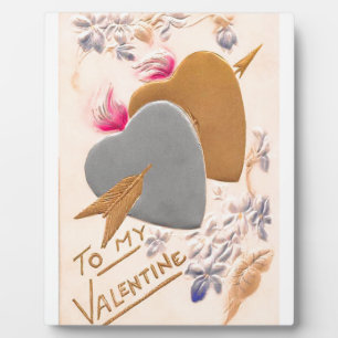 Valentins Silber- und Goldherzen Antike Postkarte Fotoplatte