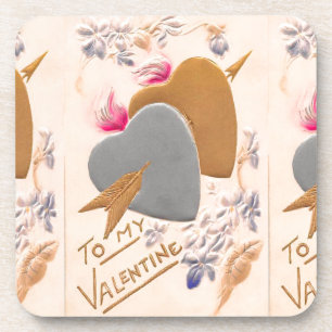 Valentins Silber- und Goldherzen Antike Postkarte Getränkeuntersetzer