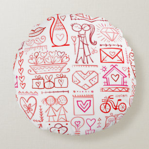 Valentins Tageskartendesign. Liebe und Hochzeitsna Rundes Kissen