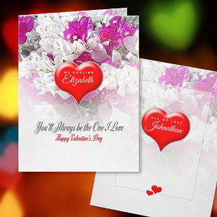 Valentins Tiefrotes Herz auf Floral Rosa Weiss Karte