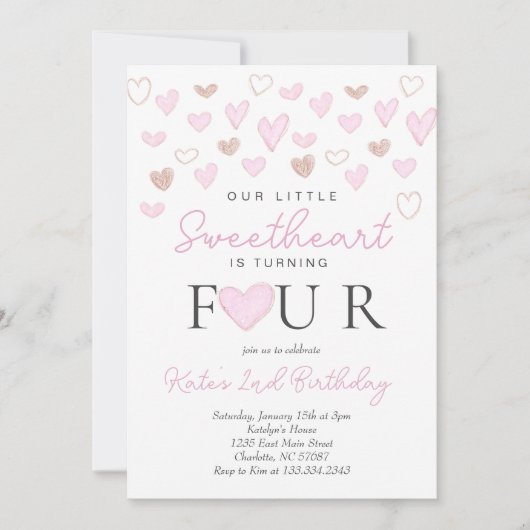 Valentins vierte Geburtstagseinladung Einladung (Vorderseite)