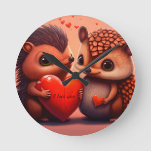 Valentinsbär Cartoon individuell gestaltet Runde Wanduhr