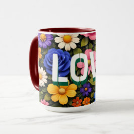 Valentinsbecher Blumen-Design-Muster Liebestext Tasse