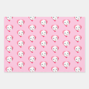 Valentinsche Katzenherz-Illustration Geschenkpapier Set