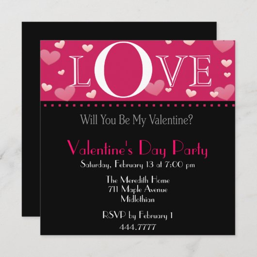 Valentinsche rosa Einladung (Vorne/Hinten)