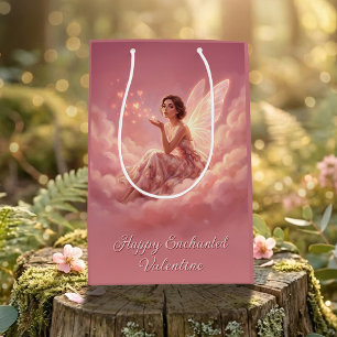 Valentinsfee auf rosa Wolken Fantasy-Kunst Mittlere Geschenktüte