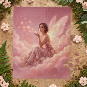 Valentinsfee auf rosa Wolken Fantasy-Kunst Puzzle