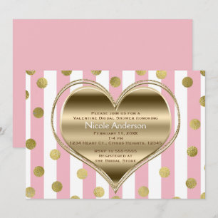 Valentinsfeier Silbernes Herz Rosa & Weiße Streife Einladung