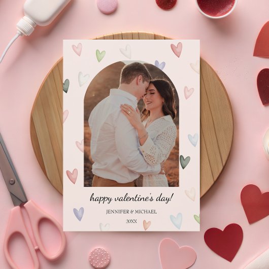 Valentinsfoto-Erinnerung mit Pastel Hearts Bogen Feiertagskarte