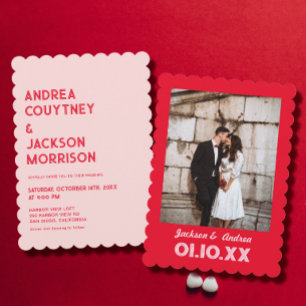 Valentinsfoto Rot und Pink Hochzeit Einladung