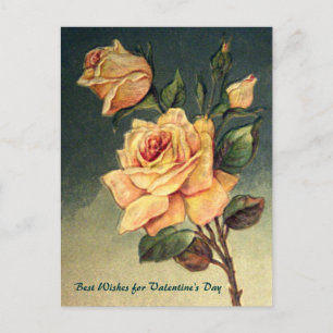 Valentinsgelbe Rosen Vintage-Postkarte Feiertagspostkarte