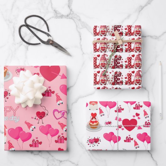 Valentinsgnome Geschenkpapier Set (Vorderseite)